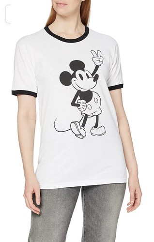 Official Disney Ladies Mickey Mouse Peace T-shirt White Black Size Medium New - Picture 2 of 4