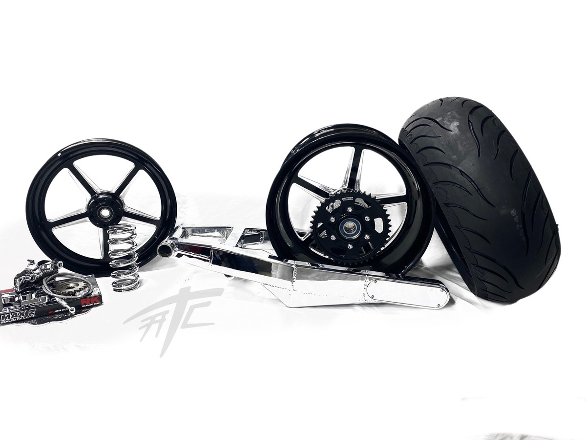 240 CHROME FAT TIRE KIT BLACK CONTRAST ALL STAR WHEEL 01-08 SUZUKI