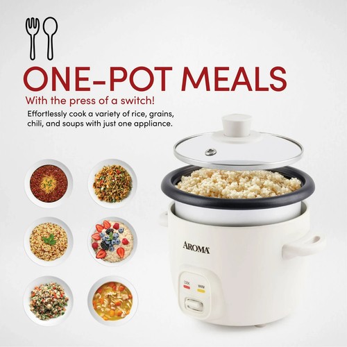 Aroma 4 Cup Pot Style Rice Cooker White: Nonstick, Stay-Cool Handles, 1 Setting - Picture 4 of 5