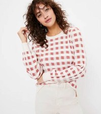 NWT LOFT Women's Petite Gingham Sweater - Rosy Grapefruit - Size X Small P