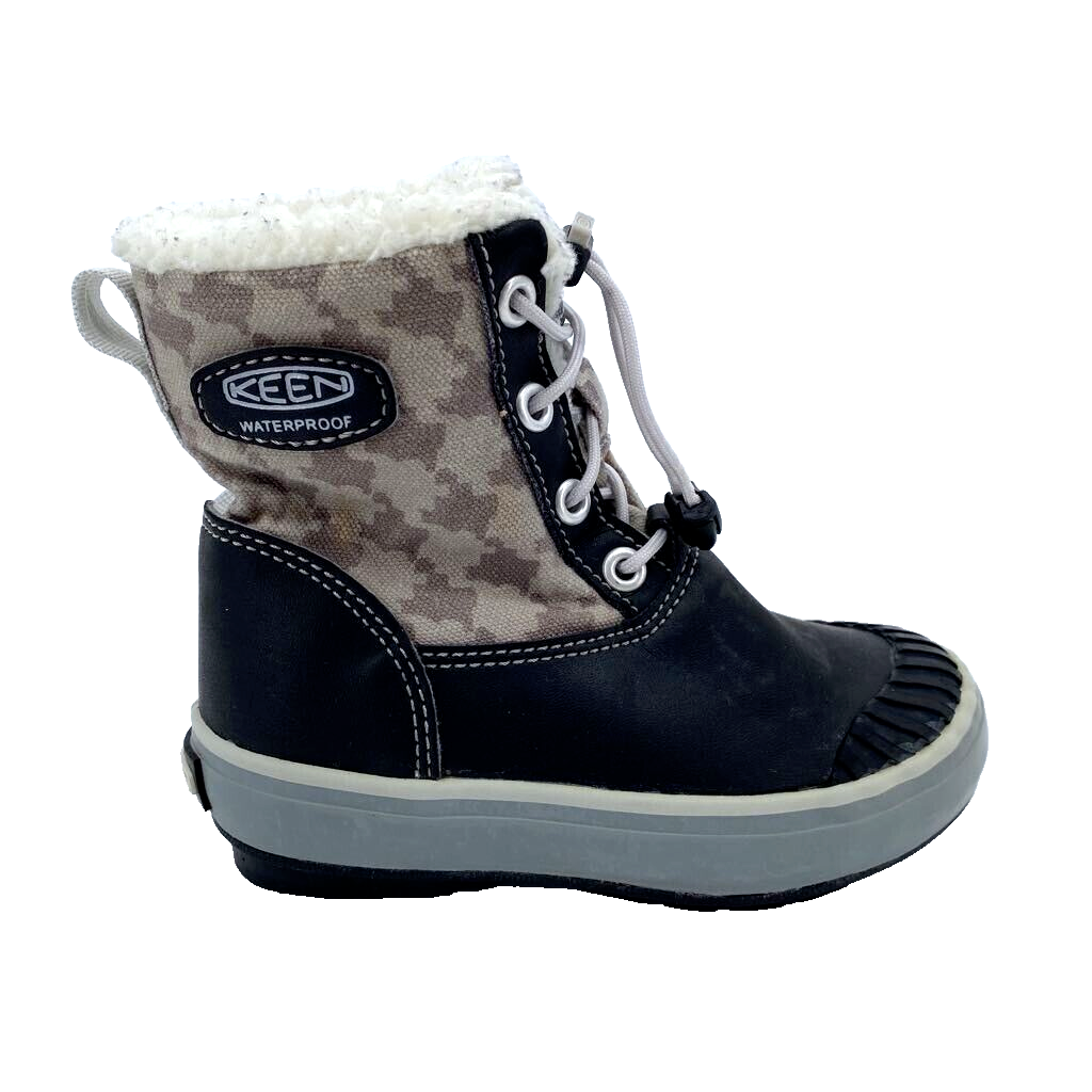 Stivali da neve impermeabili Little Kids 9 Keen neri mimetici in pelle vulcanizzata stringati