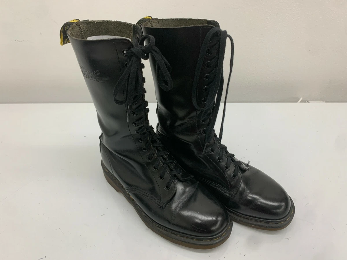 Dr Martens Boots 14 Eyelets Black Leather Size 7UK Made In England Doc Martens