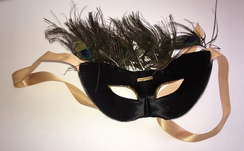 HARLEQUIN MASQUARADE MASK ~ women's Half Mask~ Peacock feathers beads sequins - Picture 6 of 7