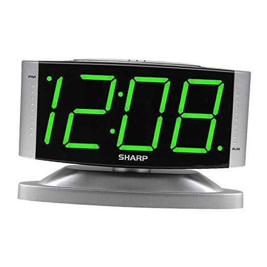 Home LED Digital Alarm Clock – Swivel Base - Outlet Green Led - Silver Case