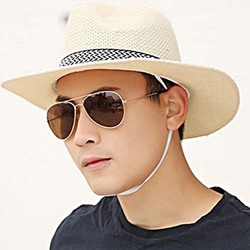 Mens Ladies Foldable Straw Panama Style Sun Hat Summer Floppy Beach G3F3 L5R5 - Picture 14 of 21