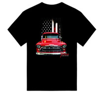 Classic 1957 Chevy Pickup Truck 3100 Patriotic T-shirt Black Soft Cotton
