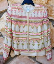 VTG 80's DELLA ROUFOGALI Crop Sequin Beaded Jacket  Top Small INDIA