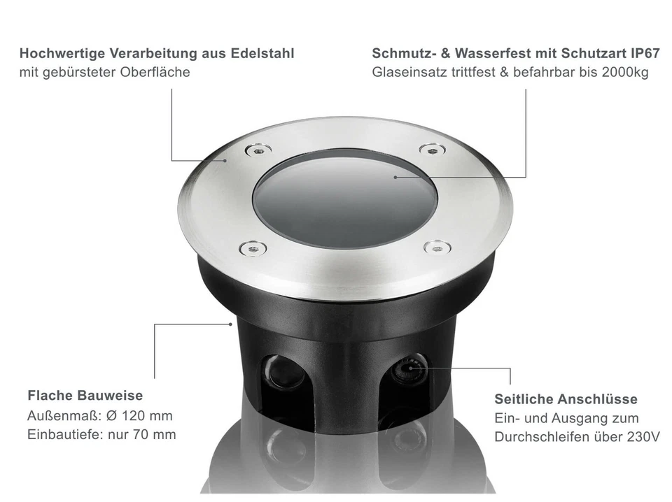 LED Bodeneinbaustrahler Außen 230V IP67 Gartenstrahler RGB Bodenstrahler WLAN - Bild 3 von 4