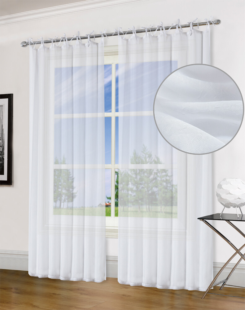 Crushed Voile Curtain Tie Top Sheer Panel Drop 100 135 140cmW x