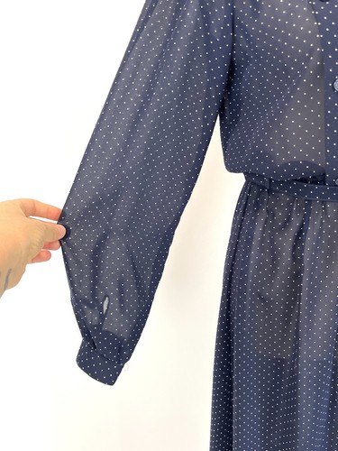 Vintage Tiffany Jane Womens Dress 12 L Blue Polka Dot Long Sleeve Fit Flare 80s - Bild 2 von 10