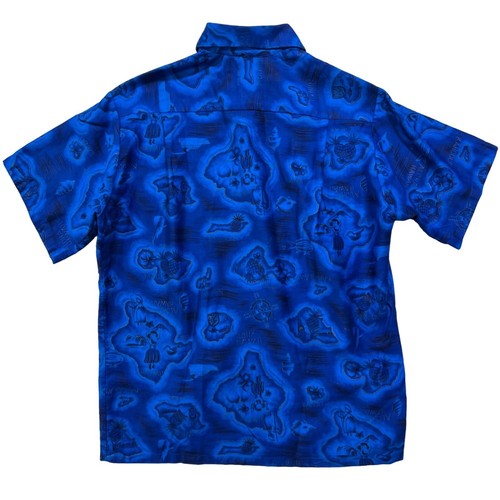 Camisa Hawaiana Caballeros Vintage Hawaianos Azul Real Estampado Mapa Manga Corta *Talla L* - Imagen 3 de 14