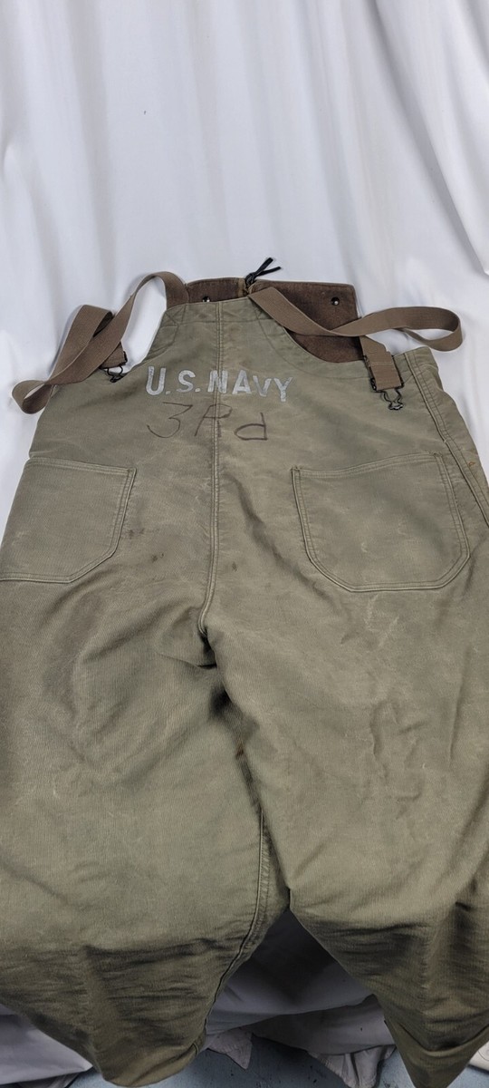 Vintage 40s US Navy Department Deck Bib Pants Overalls S Alpaca