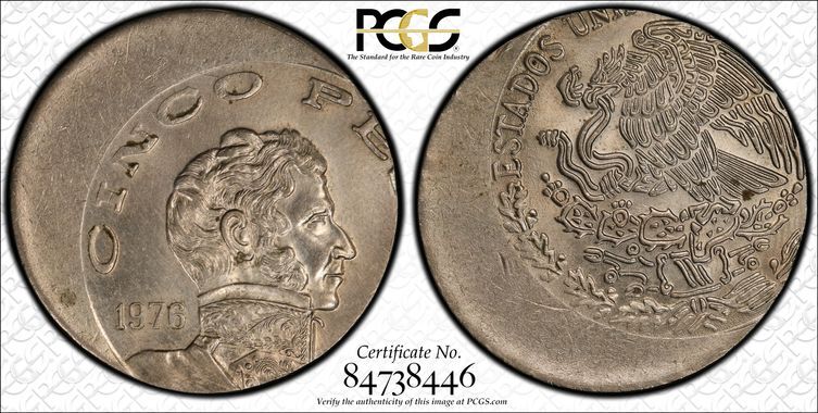 1976 Mo PCGS MS64 Mint Error Struck Off Center - MEXICO - 5