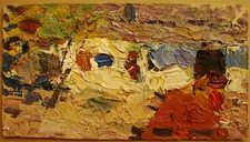 Ukrainian Soviet Oil Painting Avant-garde postimpressionism house clothes drying