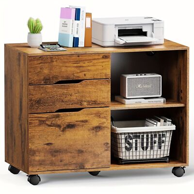 3 Drawer File Cabinets Printer Stand Home Office Wood Mobile Storage Organizers