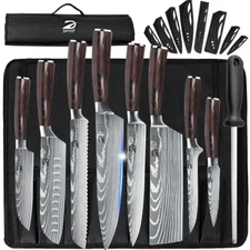 9PCS Kitchen Knives Set Stainless Steel Japanese Damascus Chef's Knife Cleaver