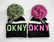 NEW DKNY Neon Yellow STADIUM POMPOM BEANIE Hat ONE SIZE