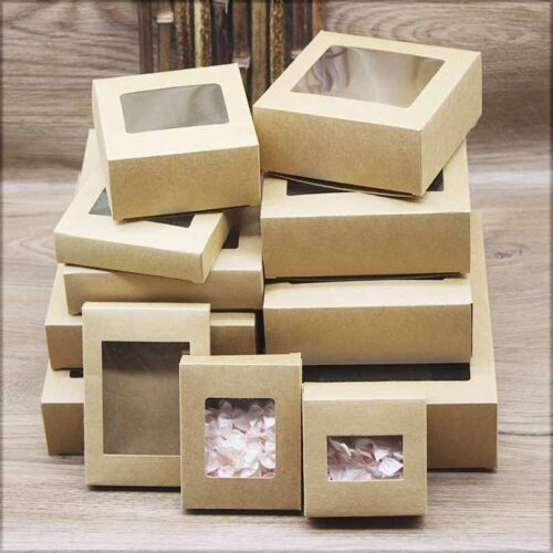 Boîte cadeau en carton gâteau fenêtre emballage fête boîtes conteneur boîtes bricolage artisanat 10 pièces - Photo 1 sur 14