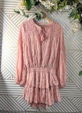LoveShackFancy Marsala Pink Mini Dress Tiered Tie Smocked Long Sleeve Ruffle M