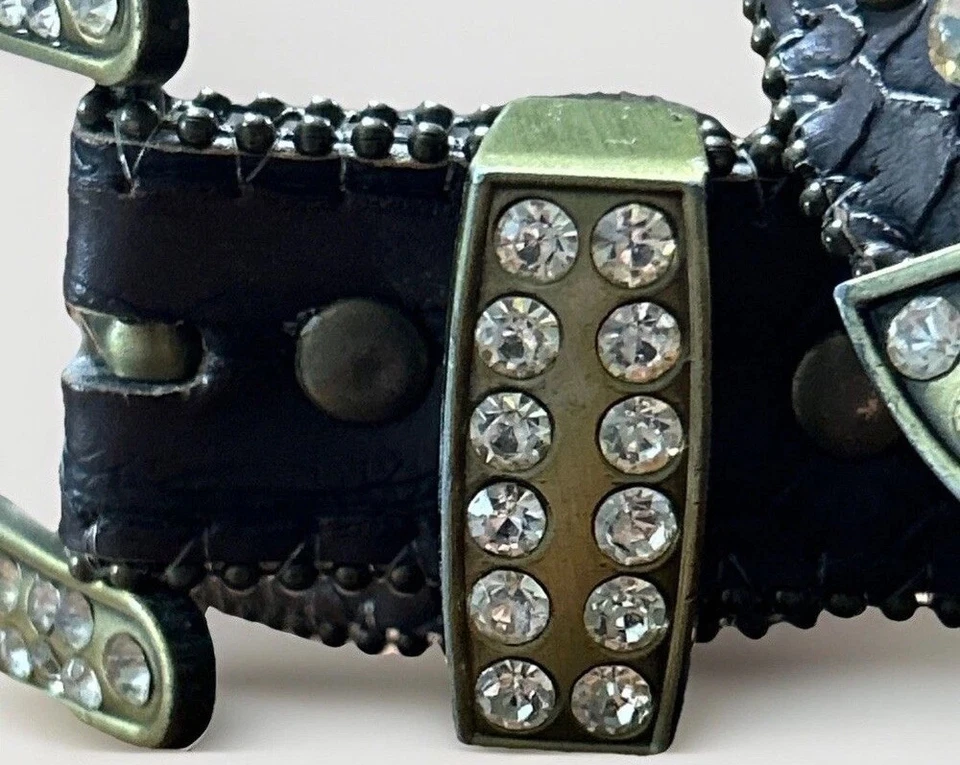 Cinturón de herradura con estrás occidental para niños cuero marrón brillante vaquera rodeo 18" Foto 3 de 4