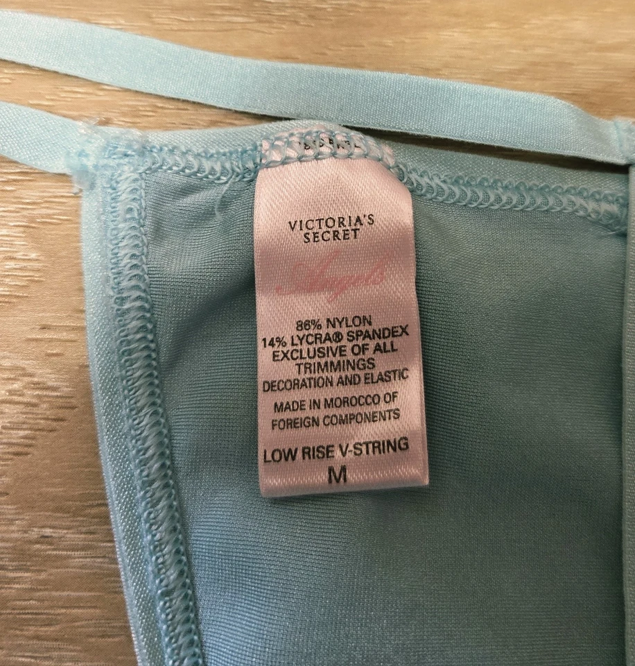 Bragas de colección Victoria's Secret Angels azul aguamarina satinado bajo tanga en V M Foto 3 de 3