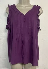 Fun2Fun Large Top Purple Flutter Sleeve Button V-Neck