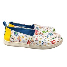 Toms Youth Size 4 Alpargatas Notebook Doodles White Multi Slip On Low Top Shoes