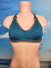 NWT Cupshe One Piece Bikini Top Size Medium Textured Teal Orange Stitching