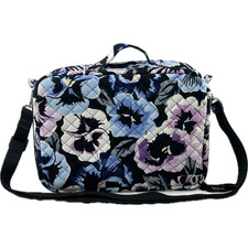 Vera Bradley Plum Pansies GRAND VANITY CASE Makeup Bag Shoulder  Trolley Straps