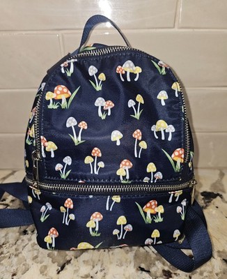 Mini Nylon Backpack or Crossbody Navy Mushroom Print Adjustable Purse