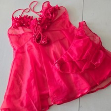 VINTAGE GLYDONS of HOLLYWOOD SHEER RIBBON RED BABYDOLL Set 1960's WOMENS MEDIUM