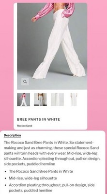 Rococo Sand Size XS Bree Pant Pleated Wide Leg White Flowy Retrofete Bridal