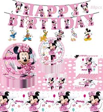 88 Psc Minnie Birthday Party Supplies Set, Pink Theme, with Banner, Plates, C...
