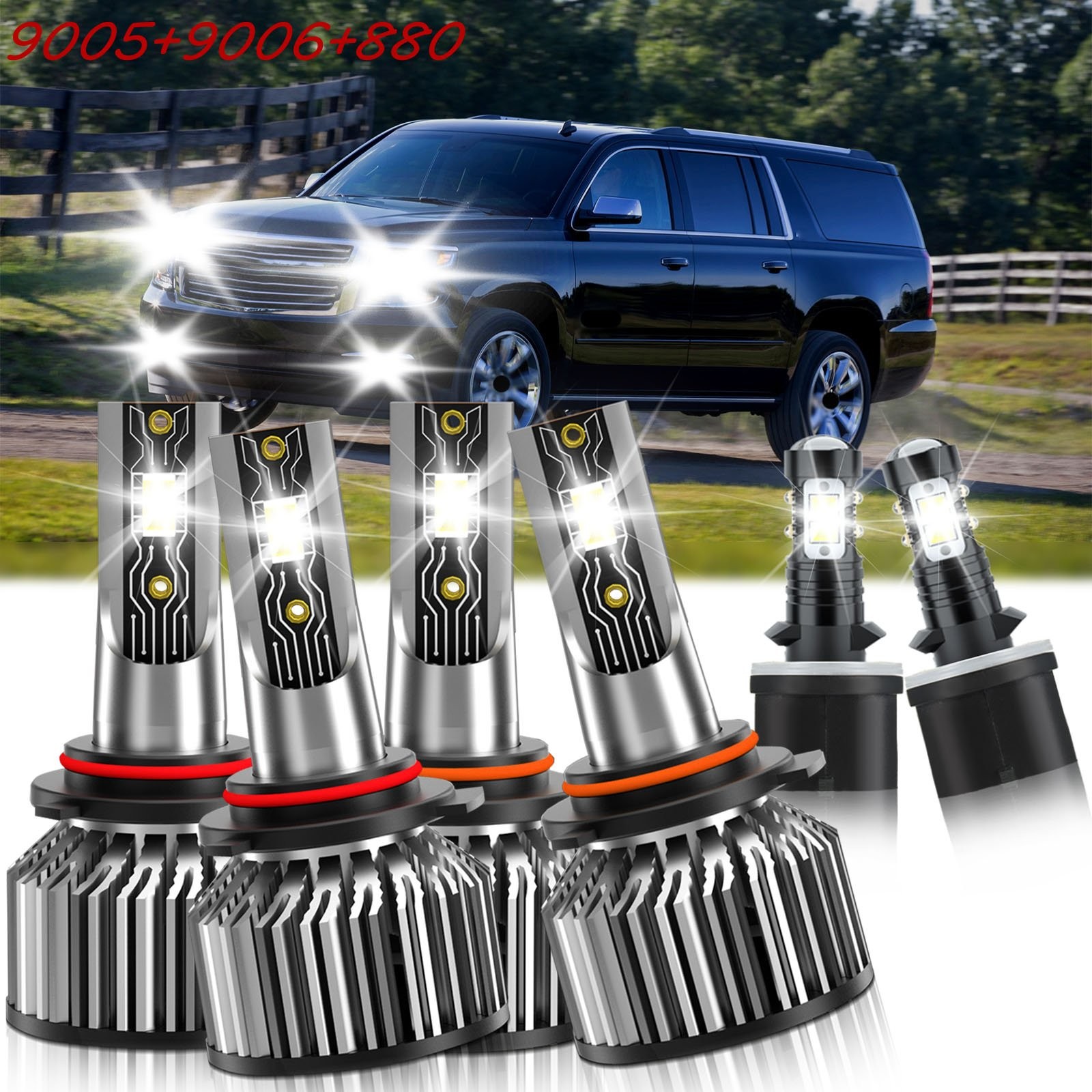 For Chevy Suburban 1500 2000-2006 LED Headlight Kit Bulb Hi/Lo Beam+Fog Light