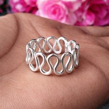 Handmade 925 Sterling Silver Wave Ring Minimalist Open Band Boho Statement Gift