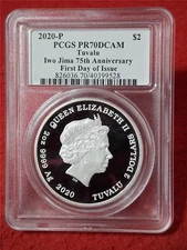 2020 TUVALU $2 IWO JIMA 75th ANNIVERSARY 2oz SILVER PCGS PR70 DCAM      #MF-5484