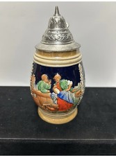 Vintage German Beer Stein with Pewter Lid – Tavern Scene – Mid-20th Century