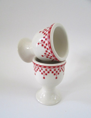 Vintage Comptoir de Famille France Red Check Egg Cups Set 2