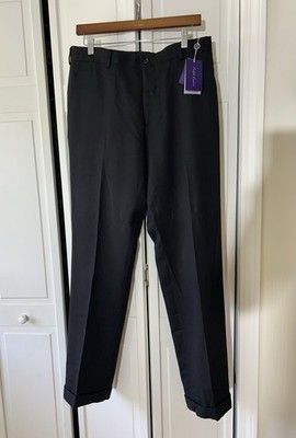 Vintage Men s Ralph Lauren Purple Label Black Wool Cuff Pant 32 NWT