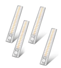 4-Pack LED Under Cabinet Lights, Rechargeable Motion Sensor, 3 Color Dimmable