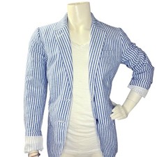 J. Crew Blue and White Striped Cotton Blend Blazer