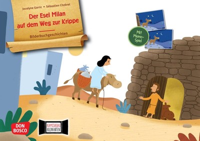 Der Esel Milan auf dem Weg zur Krippe. Kamishibai Bildkartenset | Garric | Box