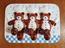 Vintage B&D Japan Ceramic Chef Bears Kitchen Utensil Holder 1980s Rare Great!