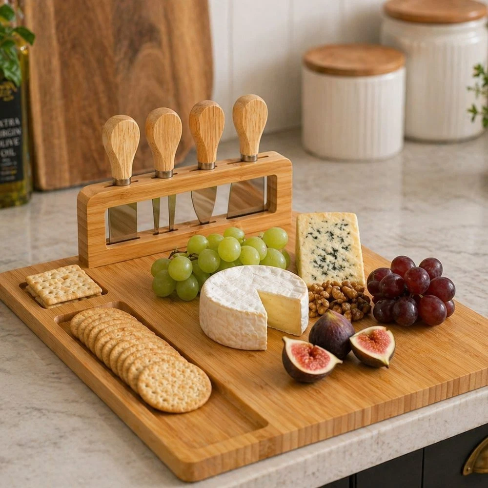 Bamboo Cheese Board Set Wooden Charcuterie Board with 4 Cheese Knives Serving
Opens in a new window