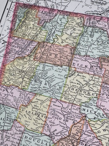 1898 Map GEORGIA Rand McNally 28" x 21.5" Colored Counties, Savannah, Swamp - Picture 11 of 20