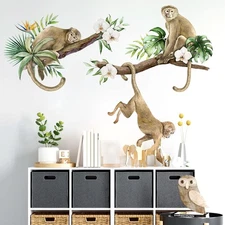 Mfault Monkey Climbing Tree Wall Decals Stickers, Jungle Animals 