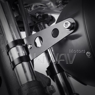 KiWAV headlight indicator bracket mount clamp-on black steel 30-38mm fork x2 ε