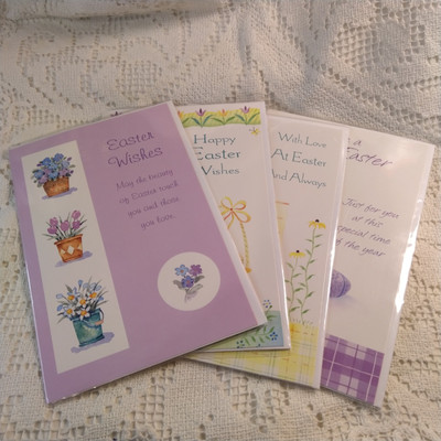 4 x Happy OSTERN Karten Eier Narzisse nagelneu alter Lagerbestand.