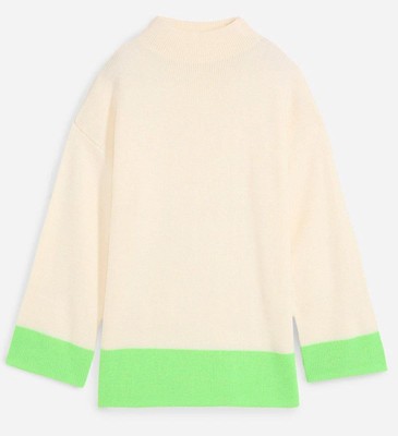 Milano Rib Pullover Gr. 36/38 Wollweiß Neongrün Damenpulli Langarm Sweater Neu*