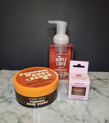 Trader Joe's Lot - Pumpkin Body Scrub, Cinnamon Roll Lip Mask, Apple Cider Soap